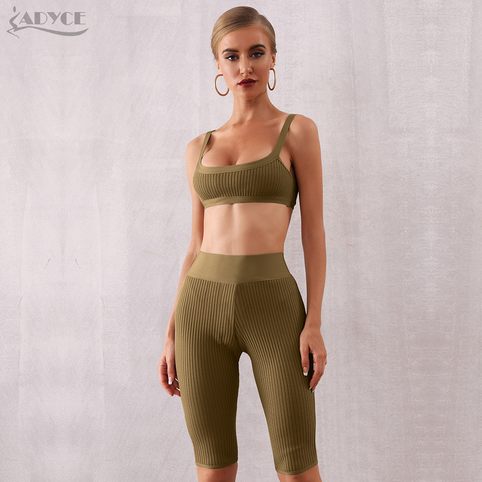   New Summer Women Club Bandage Sets Army Green Tops&Pant 2 Two Pieces Sets Night Out Club Celebrity Evening Party Sets