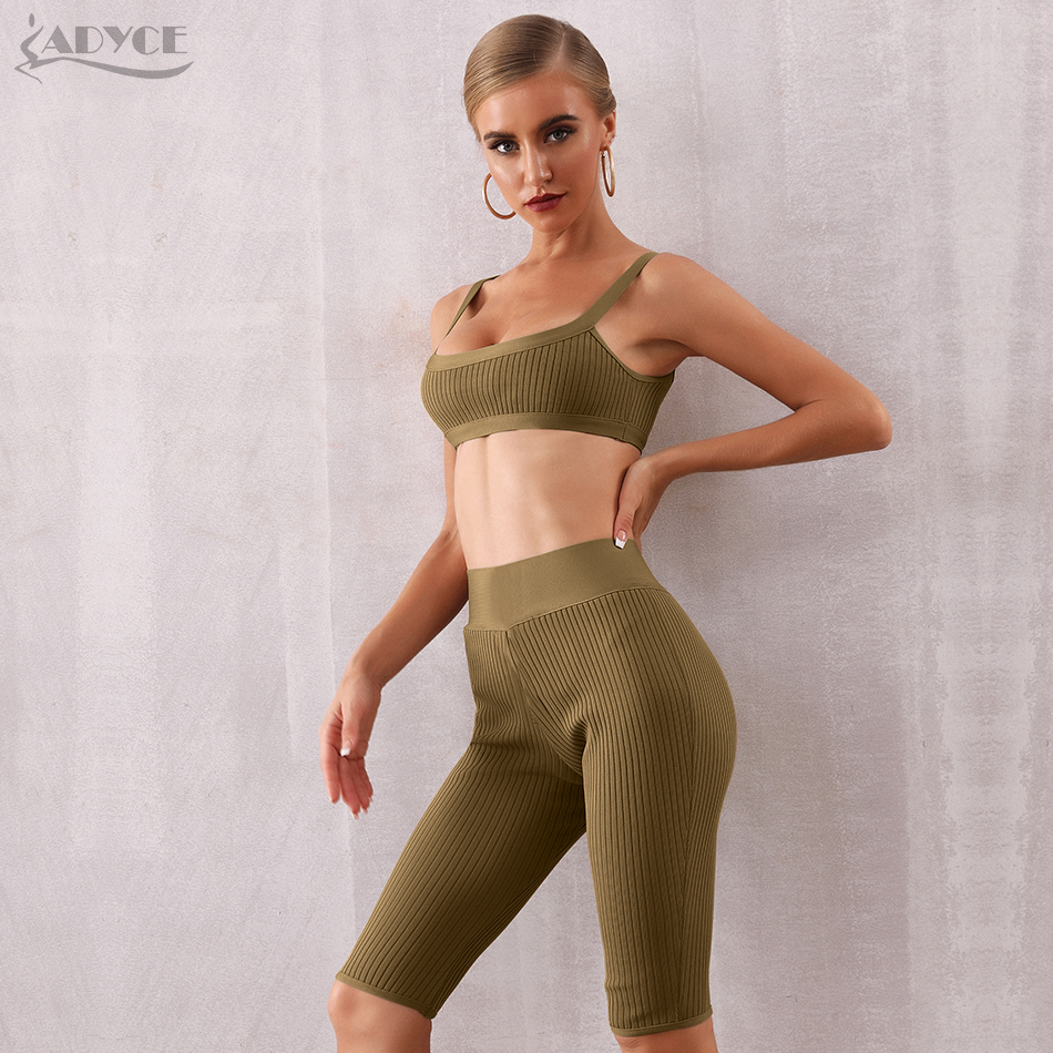   New Summer Women Club Bandage Sets Army Green Tops&Pant 2 Two Pieces Sets Night Out Club Celebrity Evening Party Sets