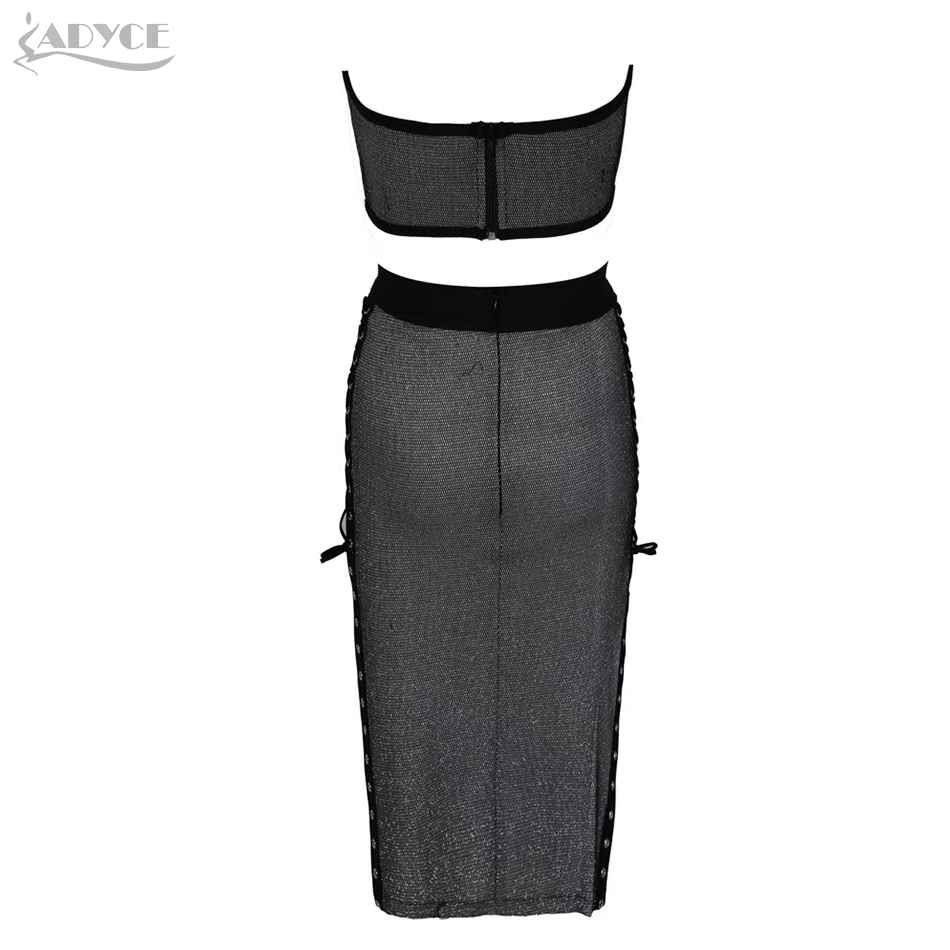  New Summer Women Bodycon Bandage Sets Dress Vestido 2 Two pieces Set Black Strapless Lace Up Celebrity Evening Party Dress