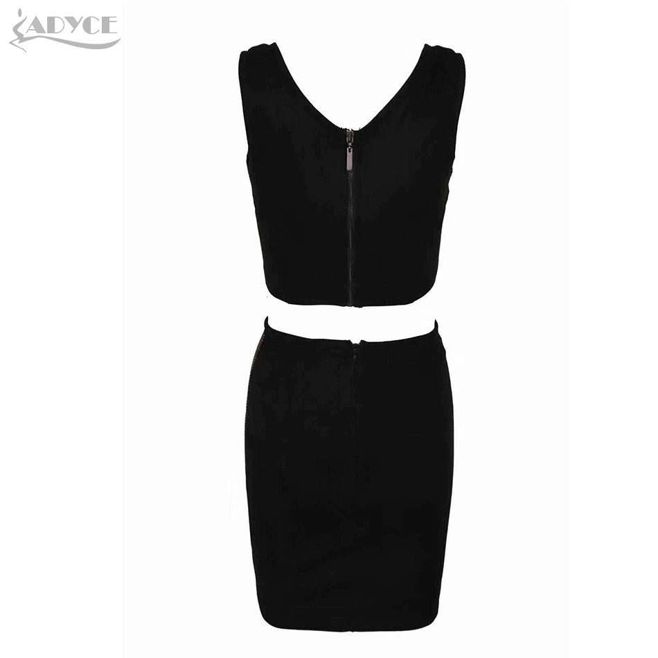   New Summer Bodycon Women Bandage Sets Top&Skirts Bead Deep V Two 2 Pieces Sets Vestidos Celebrity Evening Party Dress
