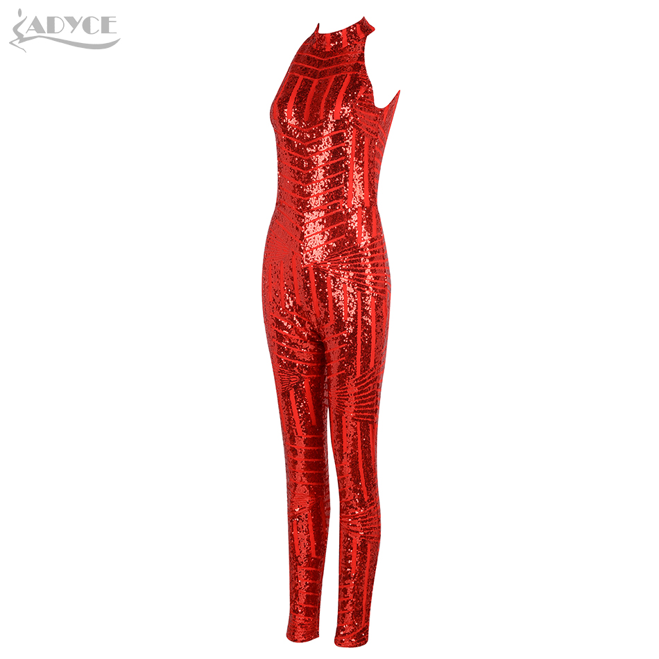   Sexy Summer women Rompers Bodysuit Golden Red Apricot Backless Sequined Full Length Celebrity party Bodycon Jumpsuit