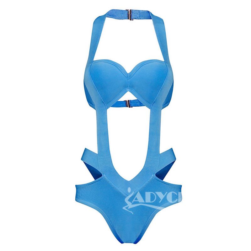  new summer Halter Neck Hollow Out Metal Button One Piece Bandage suits Set Swimsuit  Women Fashion Sexy bikini Swimwear