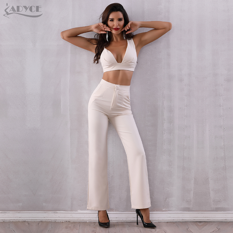   Fashion Women Summer 2 Two Pieces Sets Tops&Pant Full Length Back Zipper Night Out Celebrity Evening Party Women Sets