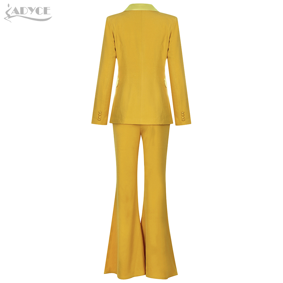   New Winter Yellow Long Sleeve Celebrity Evening Runway Party 2 Two Pieces Set Sexy V Neck Coat & Long Pants Club Sets