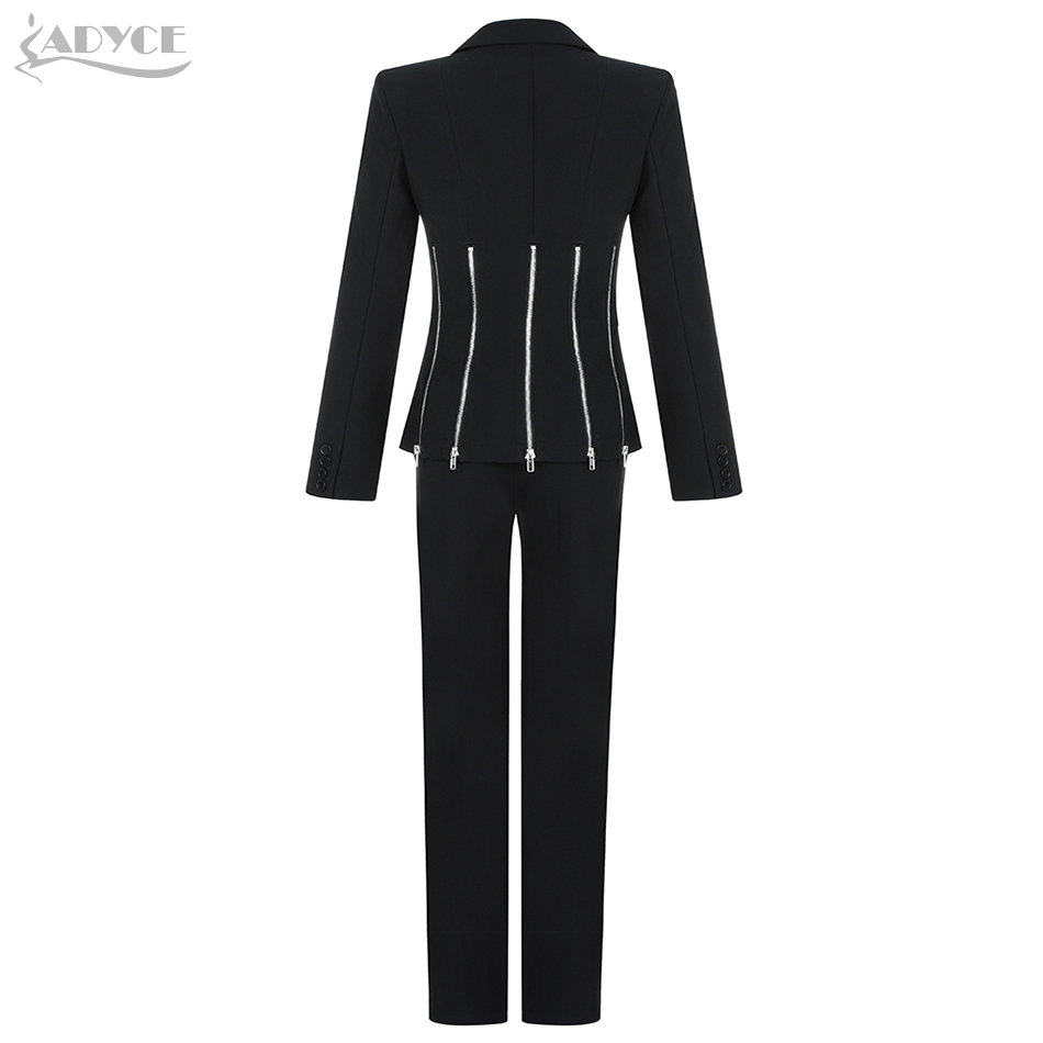   New Winter Black Celebrity Evening Runway Party 2 Two Pieces Set Sexy V Neck Long Sleeve Zipper Coat &Pant Club Sets