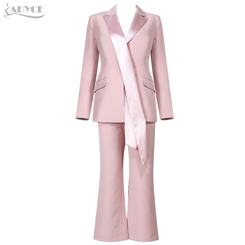   New Autumn Pink Long Sleeve Celebrity Evening Runway Party 2 Two Pieces Set Sexy V Neck Coat &amp; Long Pants Club Sets
