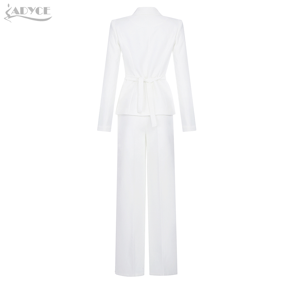   New Winter Women Fashion Celebrity Evening Party Dress Sexy Deep V Neck Lace White Club Coat&Pants Two Pieces Sets