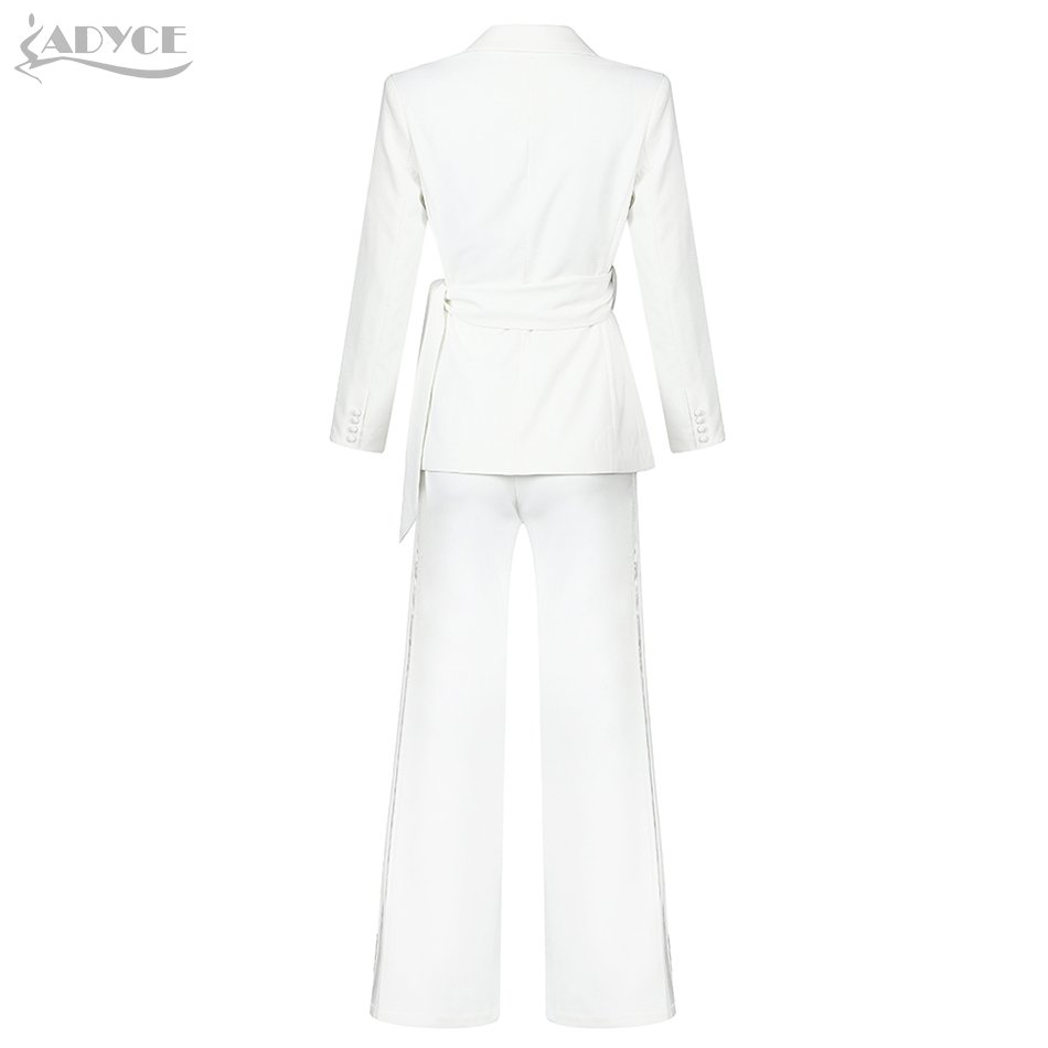   New Autumn White Long Sleeve Celebrity Evening Runway Party 2 Two Pieces Set Sexy V Neck Coat & Long Pants Club Sets