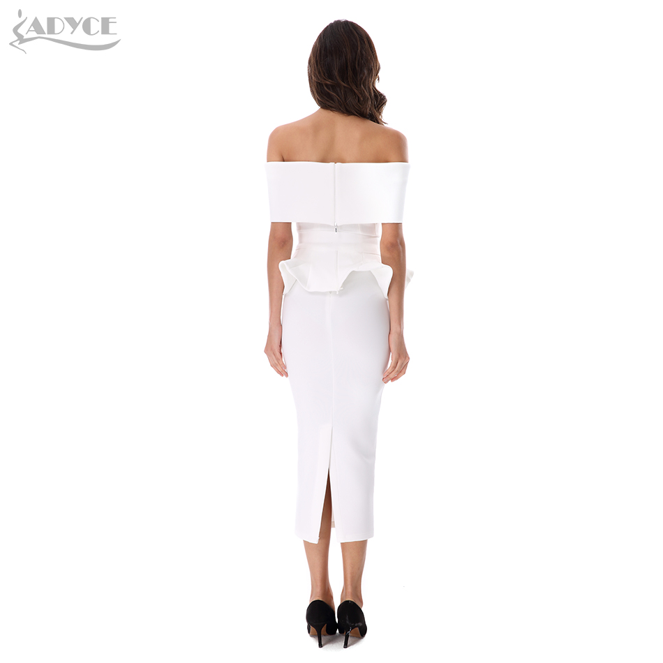  Bow&Ruffles Ankle Length Celebrity Evening Bodycon Party Dress  New White Slash Neck Short Sleeve Hot Club Dress Women