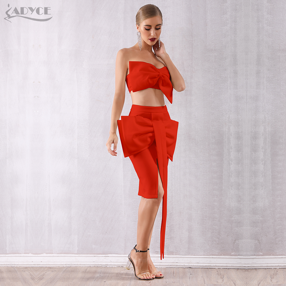  Celebrity Evening Party Dress Women  Sexy Bodycon Sets Strapless Ruffles Sleeveless Bow Red Black Club Dress Vestidos