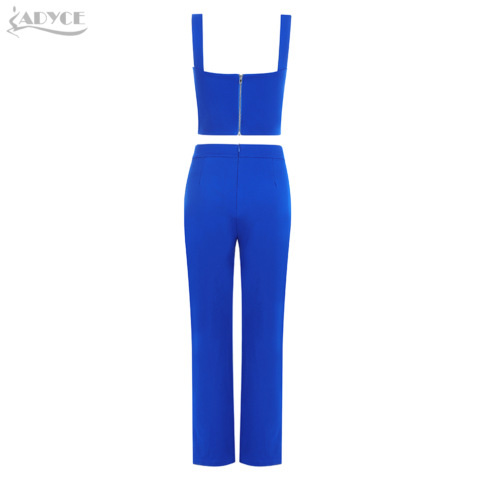   New Summer Blue Two Pieces Sets Sexy Spaghetti Strap Sleeveless Short Top& Long Pants Women Fashion Club Party Sets