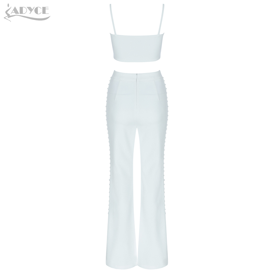   New Summer White Fashion Celebrity Evening Party Dress Sexy Sleeveless Spaghetti Top & Pants 2 Two Pieces Club Sets