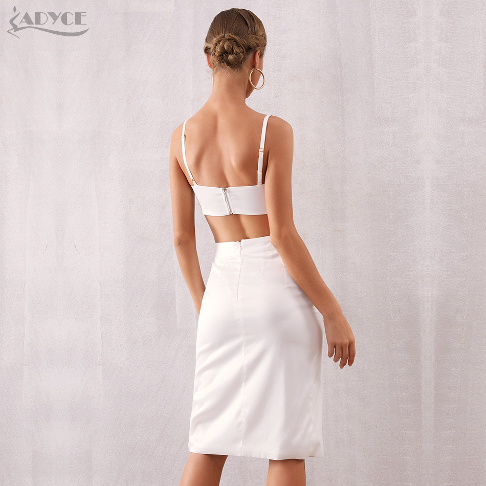   New Summer Women Bodycon Fashion Set Dress Vestido 2 Two pieces Set Top& Skirt White Sleeveless Celebrity Party Dress