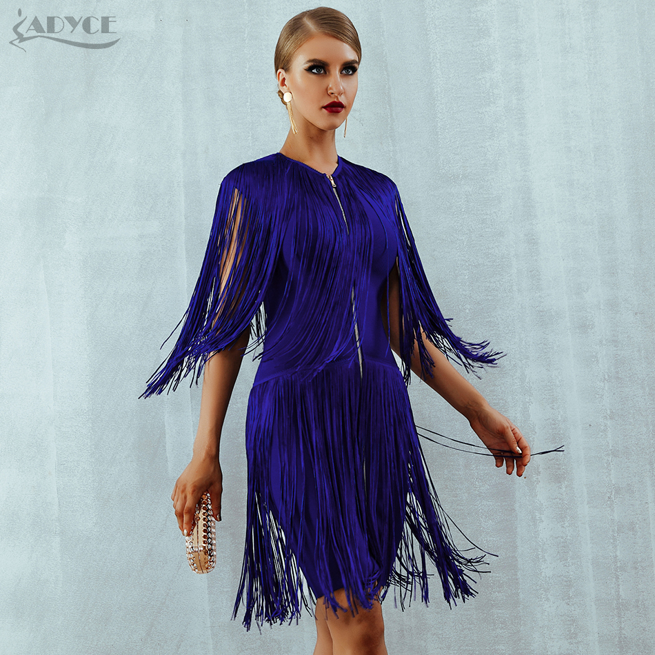   New Summer Fringe Bandage Dress Women Sexy O Neck Sleeveless Tassels Mini Tank Dress Elegant Club Party Dress Vestido