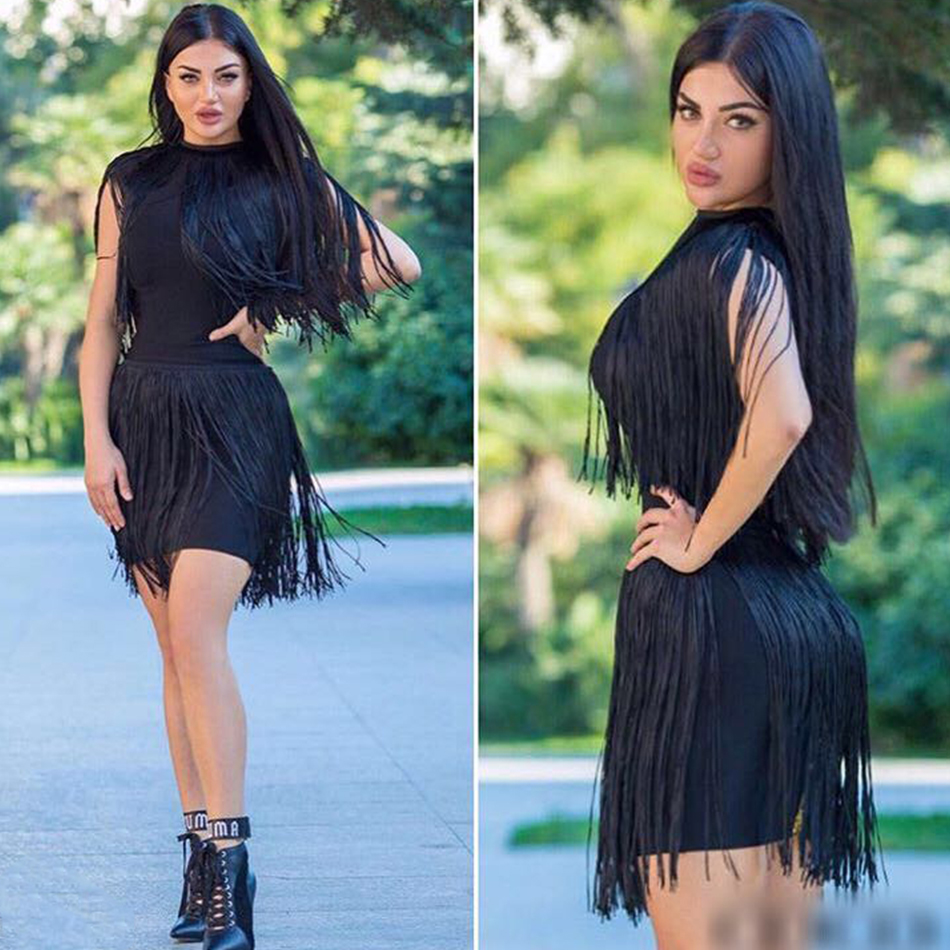   New Summer Fringe Bandage Dress Women Sexy O Neck Sleeveless Tassels Mini Tank Dress Elegant Club Party Dress Vestido