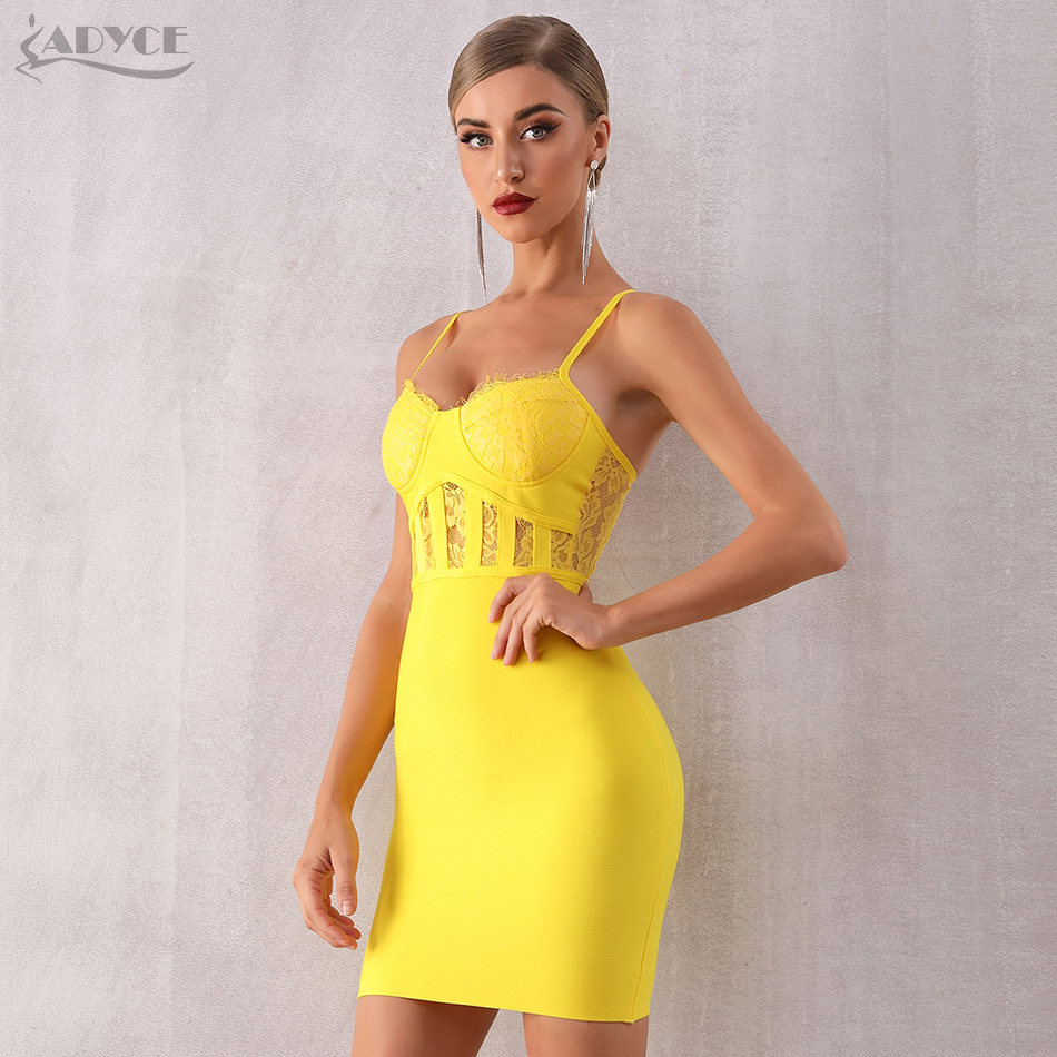   New Summer Lace Bodycon Club Bandage Dress Sexy Sleeveless Spaghetti Strap Mini Celebrity Evening Party Dress Vestido