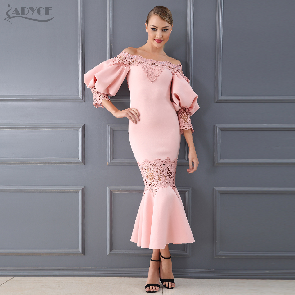  Celebrity Evening Party Dress Women Vestido  New Summer Sexy Flare Sleeve Lace Hollow Out Clubwears Off-Shoulder Dress