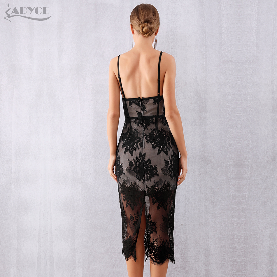   Summer Bandage Dress Women Vestidos Sexy Black Lace V Neck Spaghetti Strap Club Dress Celebrity Evening Party Dresses