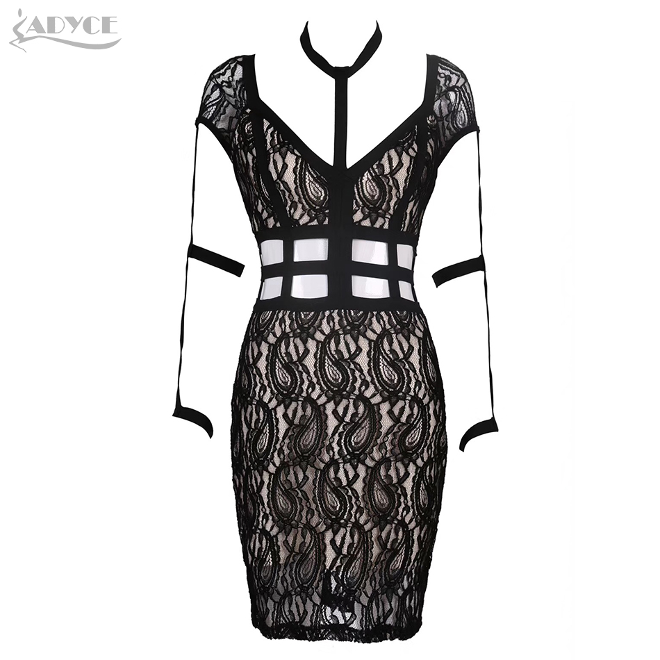   New Summer Women Bandage Dresses Vestidos Celebrity Party Dress Sexy Short Sleeve Lace Hollow Out Bodycon Club Dress
