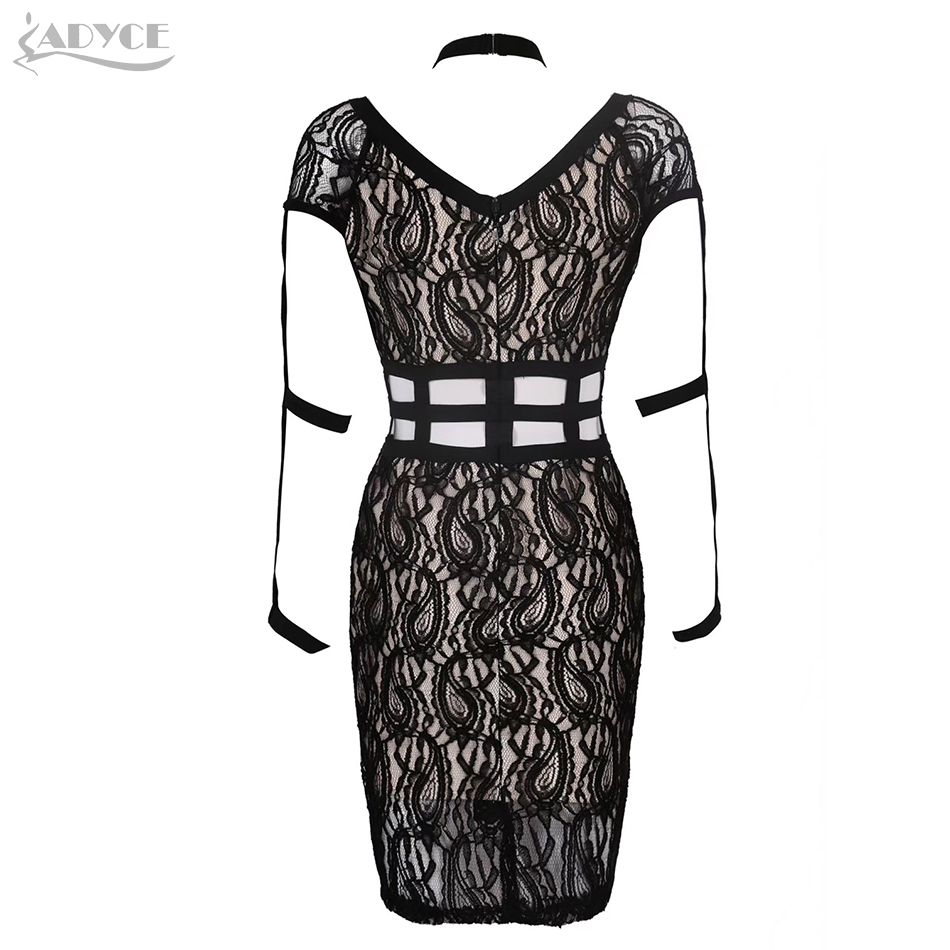   New Summer Women Bandage Dresses Vestidos Celebrity Party Dress Sexy Short Sleeve Lace Hollow Out Bodycon Club Dress
