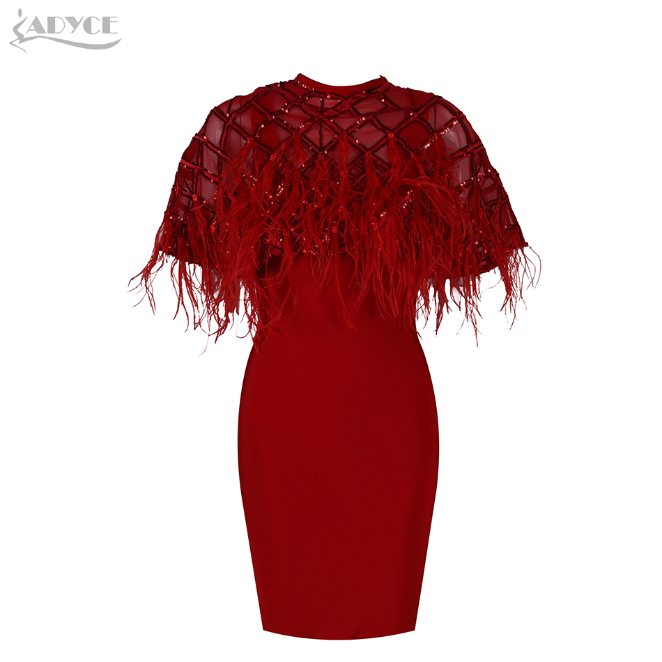  New Summer Black Sequin Bandage Dress Women Sexy Cloak Short Sleeve Feathers Lace Club Dress Celebrity Evening Party Dress